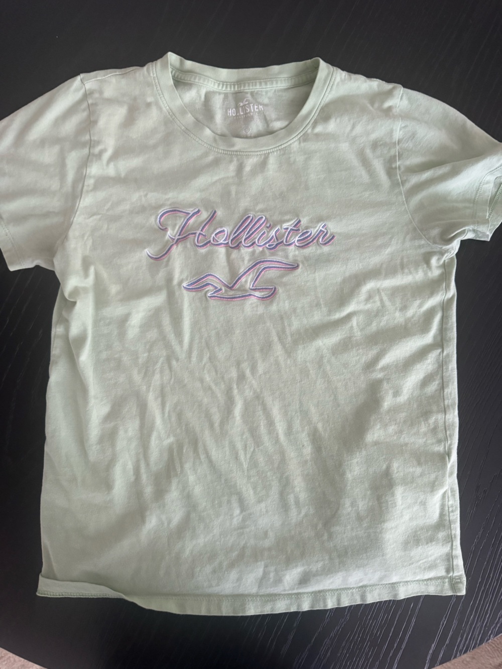 Hollister Pastel Mint Tee with Pink-Lavender Embroidered Logo